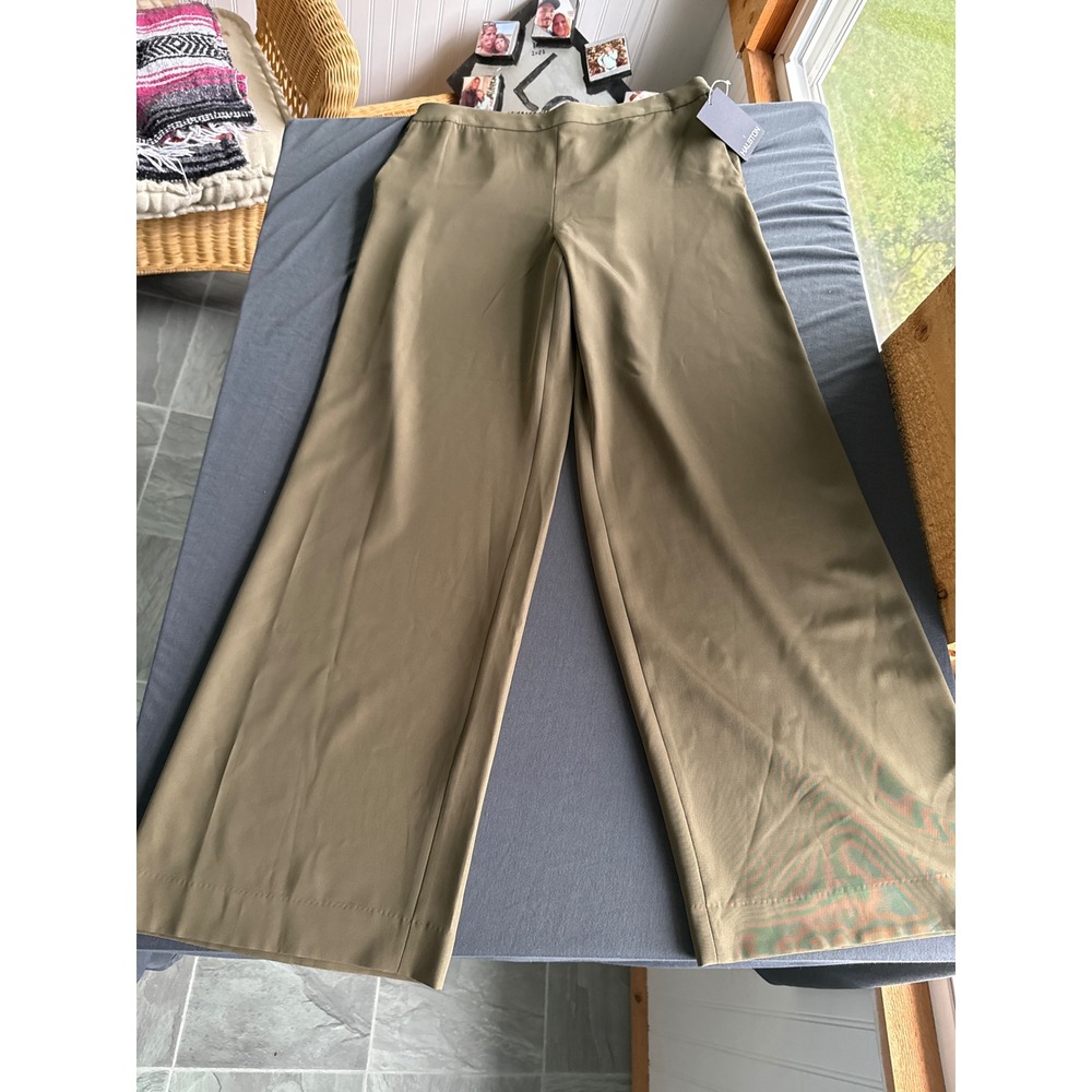 Halston Women Sage Green Wide Leg Trousers Elastic Back Pants H5E02A3G Size M